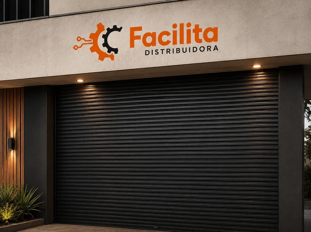 Porta de enrolar em fachada comercial